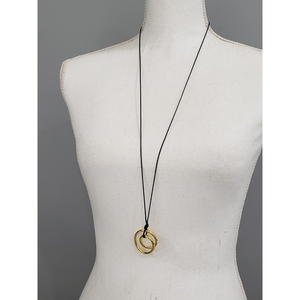 MAYAMAR ADJUSTABLE DAINTY GOLD BLACK CORD NECKLACE ABSTRACT CIRCLE PENDANT